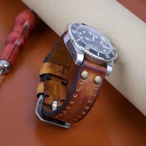 18mm 20mm 22mm 24mm Vintage Genuine Leather Watchbands Rivet Leather Watch Strap Replacement Carving Strap Watches 1