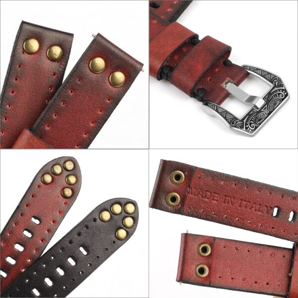 18mm 20mm 22mm 24mm Vintage Genuine Leather Watchbands Rivet Leather Watch Strap Replacement Carving Strap Watches 4
