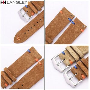 20mm 22mm Suede Genuine Leather Watch Strap Quick Release Watchband for Seiko Band Soft Vintage Stitching 2