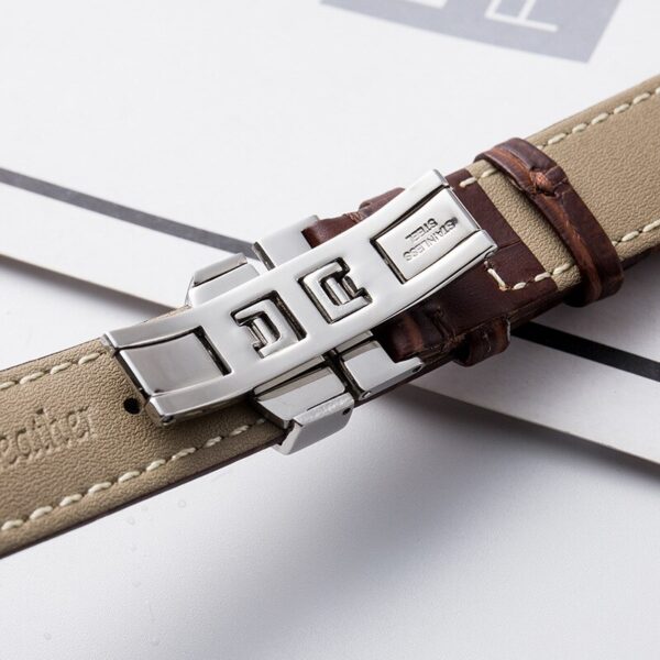 Genuine Leather Watch Strap Stainless Steel Buckle Butterfly Clasp Man Watch Band 18mm 20mm 22mm Watchband 4