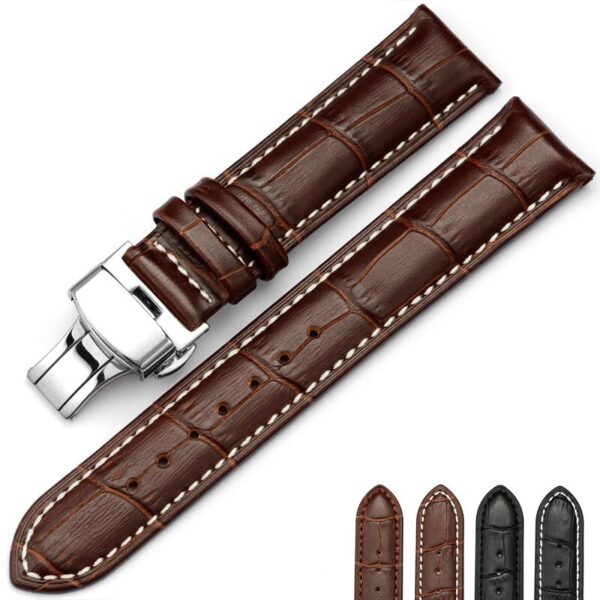 Leather Strap Watch Band 20mm 22mm 18mm 16mm 24mm Universal Belt Butterfly Buckle Sports Bracelet Wristband