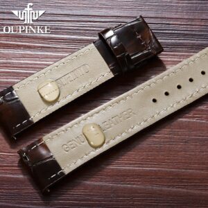 OUPINKE Crocodile Leather Watchband Genuine Leather Strap 20mm Black Brown Women Men Watch band 3