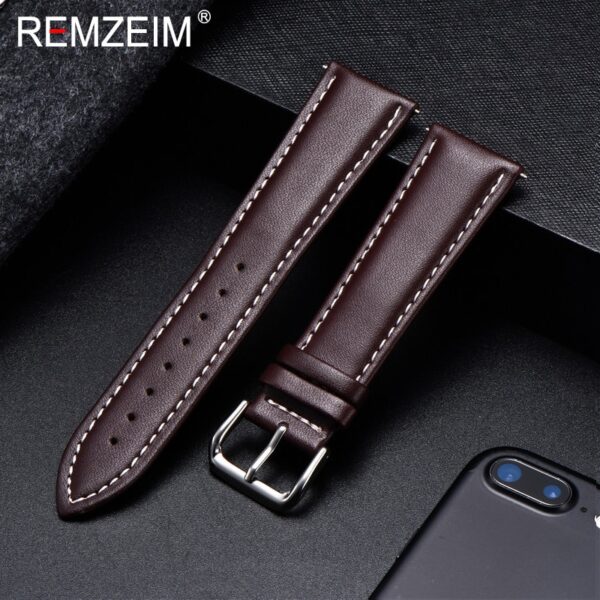 REMZEIM Calfskin Leather Watchband Soft Material Watch Band Wrist Strap 18mm 20mm 22mm 24mm With Silver 1