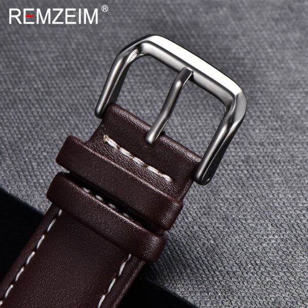 REMZEIM Calfskin Leather Watchband Soft Material Watch Band Wrist Strap 18mm 20mm 22mm 24mm With Silver 3