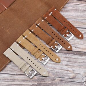 Retro Suede Genuine Leather Vintage Soft Watch Band Blue Brown Black Stitching Strap 18mm 20mm 22mm 2
